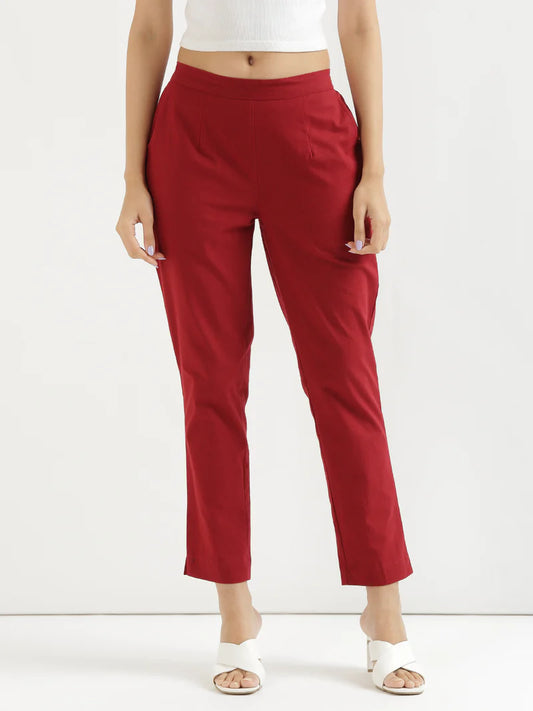 Ada Fashions RED Slim Fit Lycra Pant