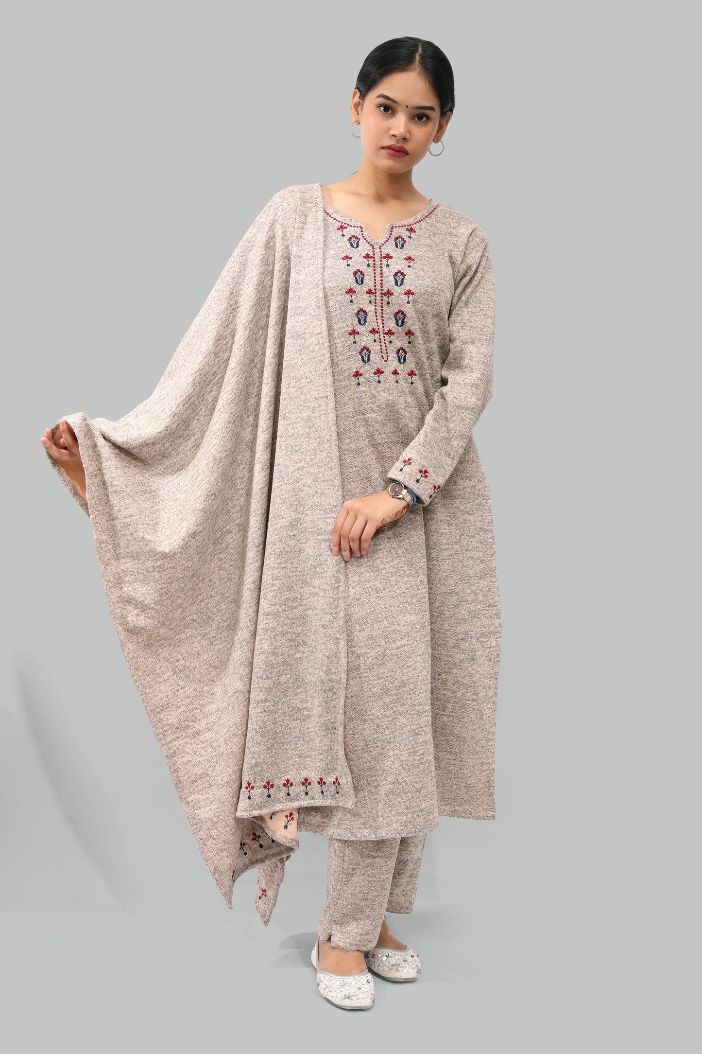 Ada Fashions Skin Karachi Embroidery Pant Set With Stole