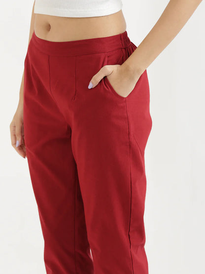 Ada Fashions RED Slim Fit Lycra Pant