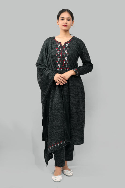 Ada Fashions Black Karachi Embroidery Pant Set With Stole
