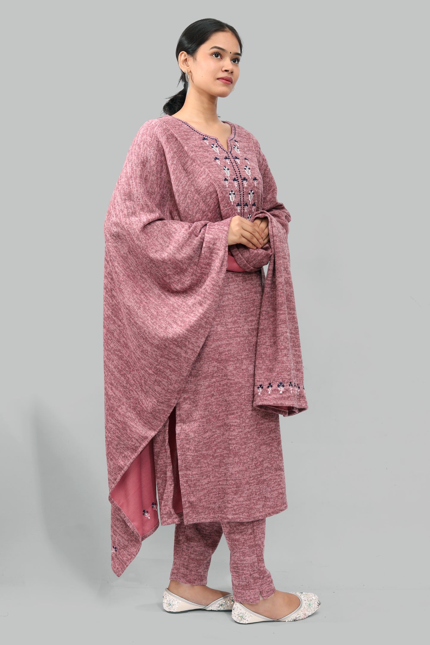 Ada Fashions Light Wine Karachi Embroidery Pant Set With Stole