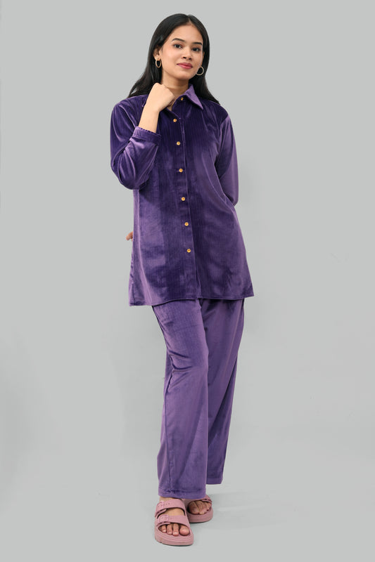 Ada Fashions Purple Double Lined Velvet Coat Set
