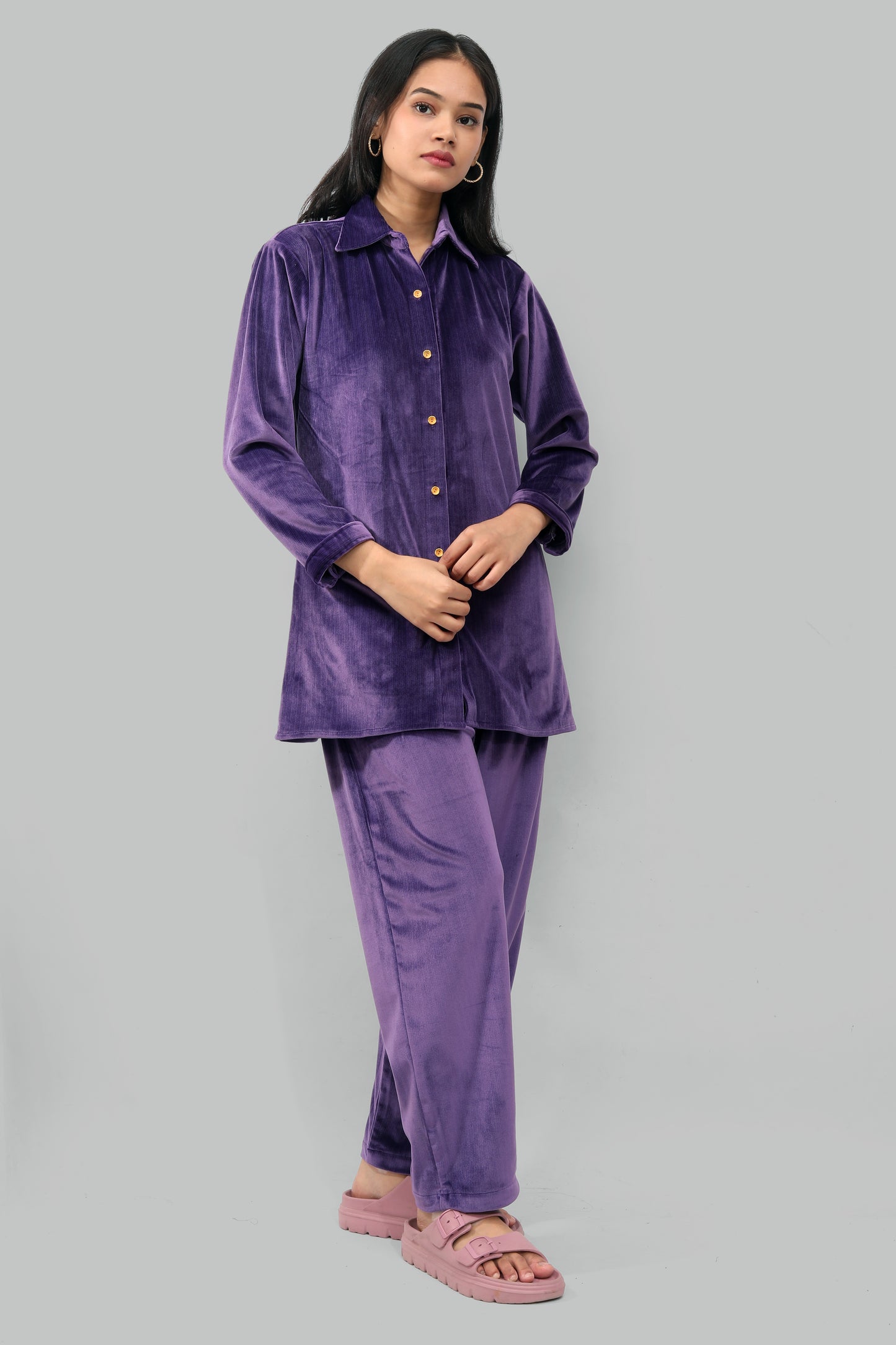 Ada Fashions Purple Double Lined Velvet Coat Set