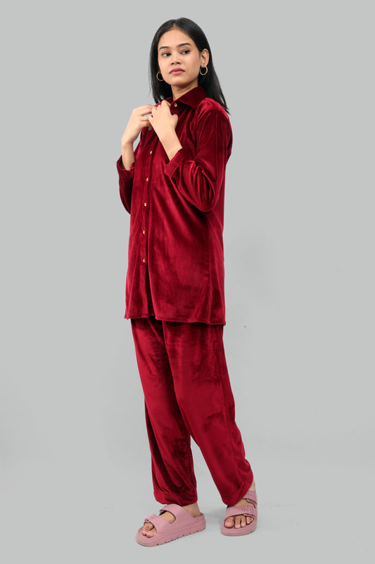 Ada Fashions Maroon Double Lined Velvet Co-Ord Set