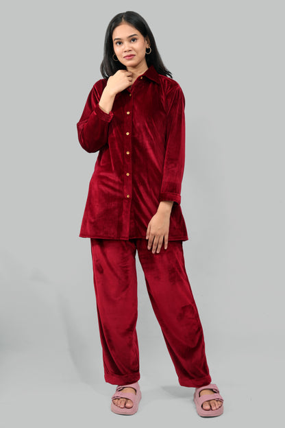 Ada Fashions Maroon Double Lined Velvet Co-Ord Set