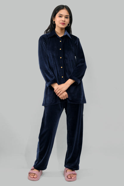 Ada Fashions Navy Blue Double Lined Velvet Co-Ord Set