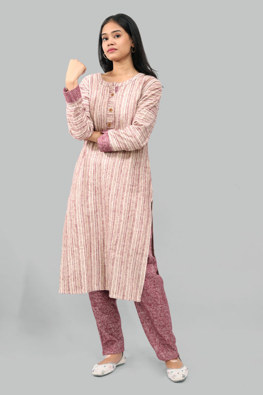 Ada Fashions Wine Lined Woolen Kurti With Wine Shaded Pant