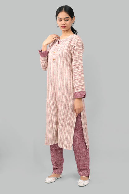Ada Fashions Wine Lined Woolen Kurti With Wine Shaded Pant