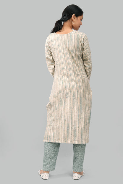 Ada Fashions Green Lined Woolen Kurti With Green Shaded Pant
