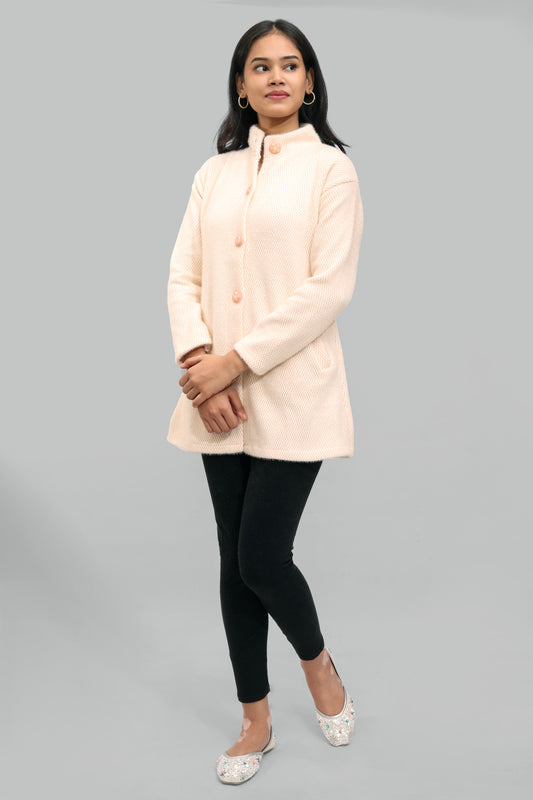Ada Fashions Skin and White Wool Coat With Side Pocket