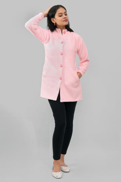 Ada Fashions Pink and White Wool Coat With Side Pocket