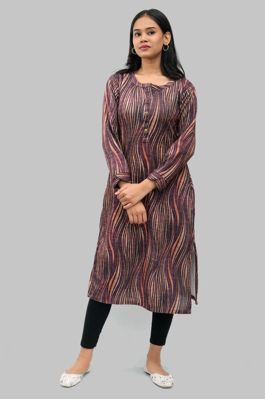 Ada Fashions Purple Karachi Printed With Curved Lines Woolen Kurti